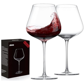 JBHO Hand Blown Italian Style Crystal Burgundy Wine Glasses - Lead-Free Premium Crystal Clear Glass ...