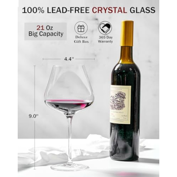 JBHO Hand Blown Italian Style Crystal Burgundy Wine Glasses - Lead-Free Premium Crystal Clear Glass - Set of 2-21 Ounce - Gift-Box for any Occasion