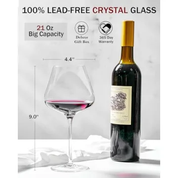 JBHO Hand Blown Italian Style Crystal Burgundy Wine Glasses - Lead-Free Premium Crystal Clear Glass - Set of 2-21 Ounce - Gift-Box for any Occasion