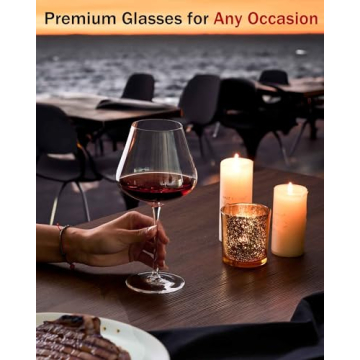 JBHO Hand Blown Italian Style Crystal Burgundy Wine Glasses - Lead-Free Premium Crystal Clear Glass - Set of 2-21 Ounce - Gift-Box for any Occasion