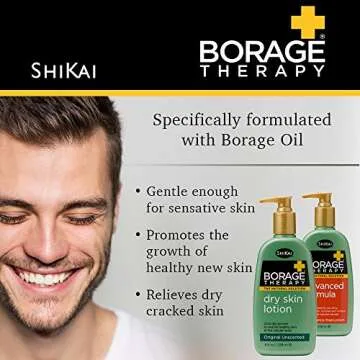 ShiKai Borage Therapy Dry Skin Lotion Moisturizer (16oz, Pack of 2) Unscented Skincare | Hydrating Lotion for Eczema, Dry Hands & Body | With Oatmeal, Shea