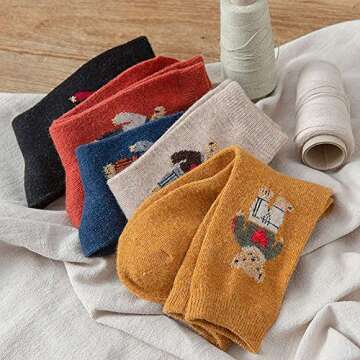 Meloday Bear Embroidery Cute Women's Crew Socks Soft Cotton - 5 pairs per pack