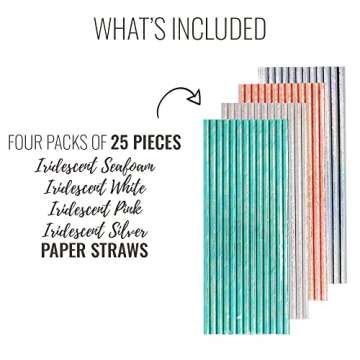 Just Artifacts Premium Iridescent Disposable Drinking Paper Straws, 100pcs Multi-Color