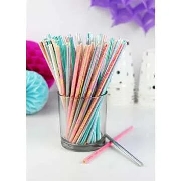 Premium Iridescent Disposable Drinking Paper Straws 100pcs