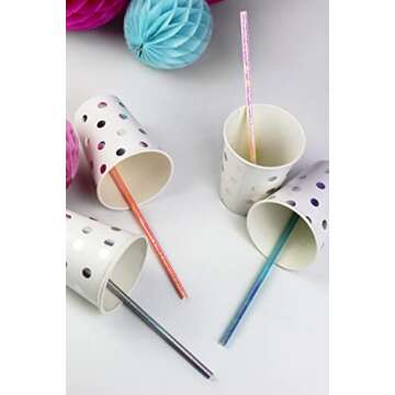 Premium Iridescent Disposable Drinking Paper Straws 100pcs