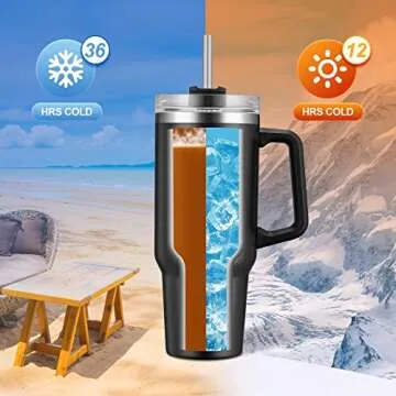 WAPEST 40 oz Tumbler with Handle and Straw - Insulated Travel Coffee Mug - Reusable Stainless Steel Insulated Water Bottle - Keeps Drinks Cold up to 36 Hours, BPA Free - 40 oz, Black