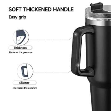 WAPEST 40 oz Tumbler with Handle and Straw - Insulated Travel Coffee Mug - Reusable Stainless Steel Insulated Water Bottle - Keeps Drinks Cold up to 36 Hours, BPA Free - 40 oz, Black