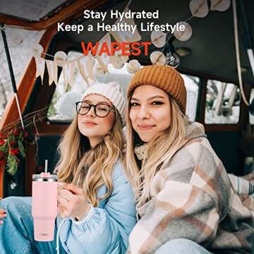 WAPEST 40 oz Tumbler with Handle and Straw - Insulated Travel Coffee Mug - Reusable Stainless Steel Insulated Water Bottle - Keeps Drinks Cold up to 36 Hours, BPA Free - 40 oz, Black