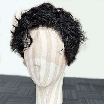 Short Pixie Cut Curly 13X6 Deep Part Lace Front Wig for Men Human Hair Natural Black Loose Curly Men...