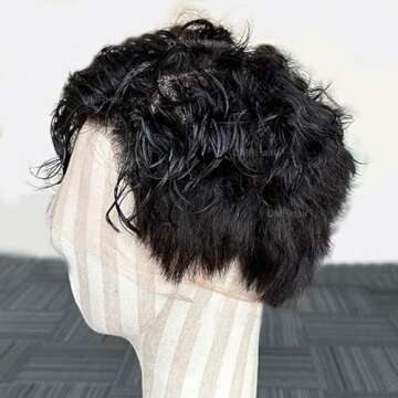 Short Pixie Cut Curly 13X6 Deep Part Lace Front Wig for Men Human Hair Natural Black Loose Curly Men Wigs Human Hair Preplucked Glueless Wig 8inch 130Density