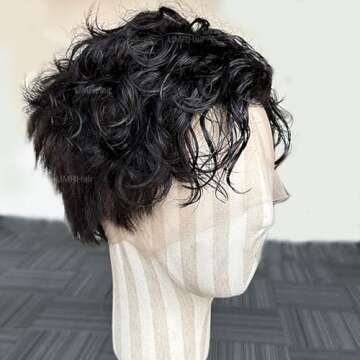 Short Pixie Cut Curly 13X6 Deep Part Lace Front Wig for Men Human Hair Natural Black Loose Curly Men Wigs Human Hair Preplucked Glueless Wig 8inch 130Density