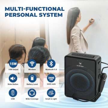 Voice Amplifier Wireless Microphone Headset – Ultra Portable and Powerful 15W Megaphone Speaker wi...