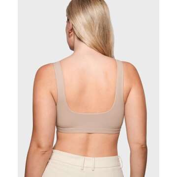 INLYRIC Women's Inbarely Soft Bralettes Scoop Neck Seamless Unlined Comfortable Double Layer Bralette Flax Beige Medium