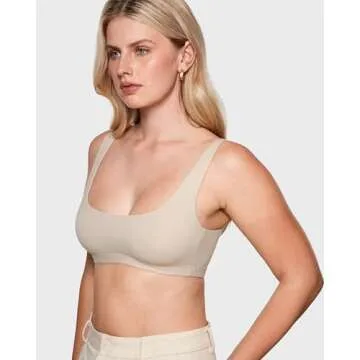 INLYRIC Women's Inbarely Soft Bralettes Scoop Neck Seamless Unlined Comfortable Double Layer Bralette Flax Beige Medium