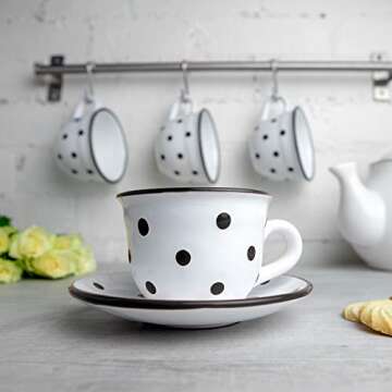 City to Cottage Handmade White And Black Polka Dot Ceramic 8.4oz/250ml | Cappuccino, Coffee, Tea Cup...