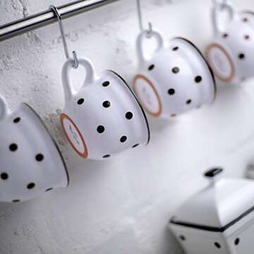 City to Cottage Handmade White And Black Polka Dot Ceramic 8.4oz/250ml | Cappuccino, Coffee, Tea Cup and Saucer, Unique Designer Pottery for Tea Lovers