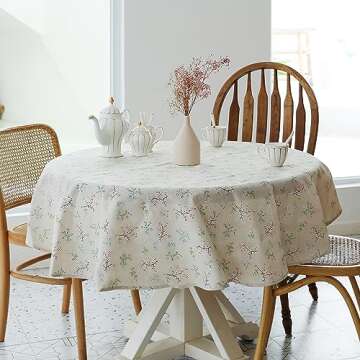 Elegant Pastoral Round Tablecloth - 60" Diameter - Washable Linen Table Cover