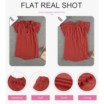 Dokotoo Summer Blouses for Women Casual V Neck Flowy Ruffle T Shirts Work Bohemian Tops Shirts 2024 Fashion Small Red