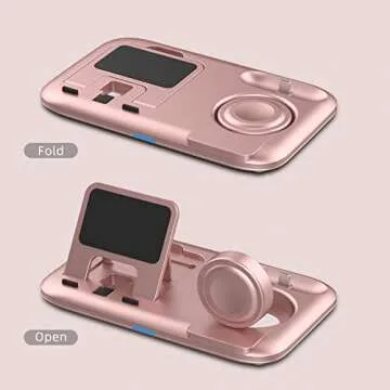OLEBR 3 in 1 Charging Station for Multiple Devices Apple Bedside Charging Stand for iPhone and Apple Watch 7/6/SE/5/4/3/2/1 Charging Dock for AirPods Pro/3/2/1 (with 12W Fast Charger) Rose Gold