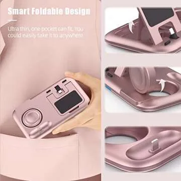 OLEBR 3 in 1 Charging Station for Multiple Devices Apple Bedside Charging Stand for iPhone and Apple Watch 7/6/SE/5/4/3/2/1 Charging Dock for AirPods Pro/3/2/1 (with 12W Fast Charger) Rose Gold