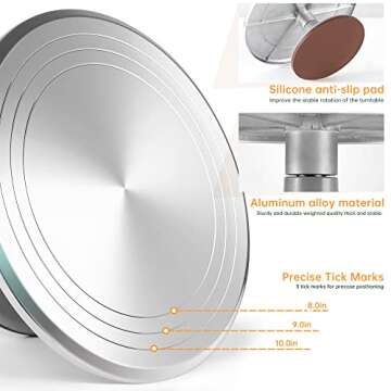 12 Inch Round Aluminum Revolving Cake Decorating Stand,Cake Turntable, Rotating Cake Stand,for Cake,Pastries and Cake Decorations