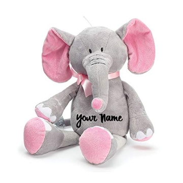 Burton & Burton Personalized Baby Elephant Grey and Pink Plush Stuffed Animal Keepsake with Custom N...