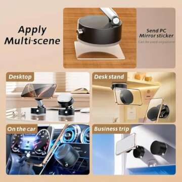 Vacuum Suction Magnetic Phone Holder, 2025 New Magnetic Suction Phone Mount, Foldable and Retractable Double-Sided Magnetic Phone Holder for All Phones (Black)