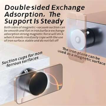 Vacuum Suction Magnetic Phone Holder, 2025 New Magnetic Suction Phone Mount, Foldable and Retractable Double-Sided Magnetic Phone Holder for All Phones (Black)