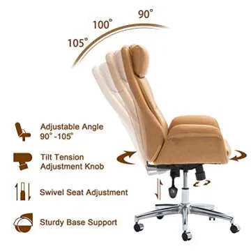 Glitzhome Adjustable High-Back Office Chair Executive Swivel Chair PU Leather Desk Chair, Camel