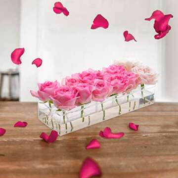 2Pcs Acrylic Flower Vase Rectangular Clear Acrylic Modern Vases- Total 24 Inches Long Rectangular Fl...