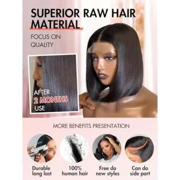 larima 200% Density Short Bob Straight Wig Human Hair for Black Women Pre Plucked 4x4 Undetectable HD Lace Closure Wigs Wear and Go Glueless Wig Human Hair Natural Black Color Bob Wig 12 Inch
