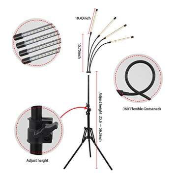WTINTELL LED Plant Grow Light with Stand, LED Grow Light Full Spectrum for Indoor Plants,10 Dimmable Levels,3 Modes Timing,Tripod Adjustable 15-72 inch.