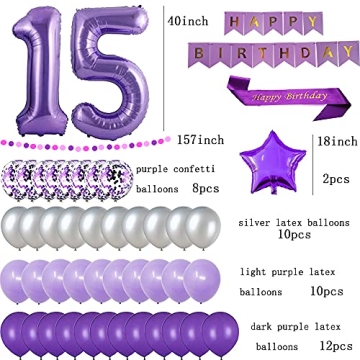 Yujiaonly 15th Birthday Party Decoration - Purple Balloons