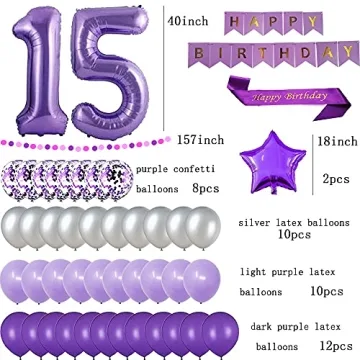Yujiaonly 15th Birthday Party Decoration - Purple Balloons