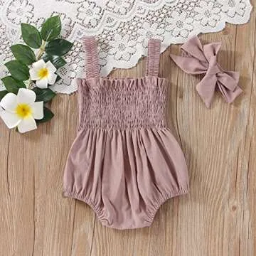Cute Newborn Baby Girl Sleeveless Bodysuit with Headband