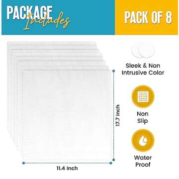 Refrigerator Liners for Shelves (8 Pack) by Linda’s Essentials - Easy to Clean Fridge Liner with Spill Protection Refrigerator Shelf Liners & Drawer Liner, Nonslip BPA-Free Refrigerator Mats (Clear)