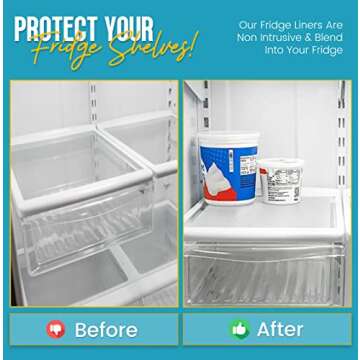 Refrigerator Liners for Shelves (8 Pack) by Linda’s Essentials - Easy to Clean Fridge Liner with Spill Protection Refrigerator Shelf Liners & Drawer Liner, Nonslip BPA-Free Refrigerator Mats (Clear)
