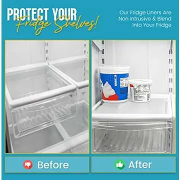 Refrigerator Liners for Shelves (8 Pack) by Linda’s Essentials - Easy to Clean Fridge Liner with Spill Protection Refrigerator Shelf Liners & Drawer Liner, Nonslip BPA-Free Refrigerator Mats (Clear)