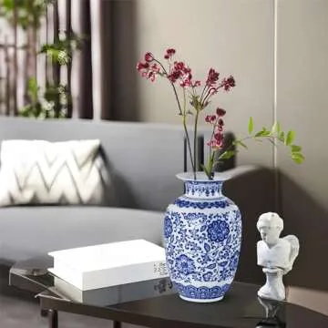 Elegant Blue and White Ceramic Flower Vase for Centerpieces