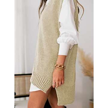 EVLAESS Plus Size Sweater Vest Women V Neck Sleeveless Apricot Knit Fall Sweaters Womens Fall Solid Color Irregular Hem Loose Pullover Sweater Large