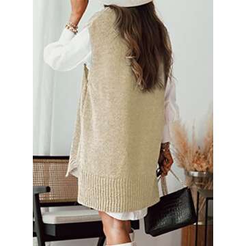 EVLAESS Plus Size Sweater Vest Women V Neck Sleeveless Apricot Knit Fall Sweaters Womens Fall Solid Color Irregular Hem Loose Pullover Sweater Large