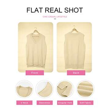 EVLAESS Plus Size Sweater Vest Women V Neck Sleeveless Apricot Knit Fall Sweaters Womens Fall Solid Color Irregular Hem Loose Pullover Sweater Large