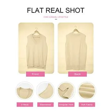 EVLAESS Plus Size Sweater Vest Women V Neck Sleeveless Apricot Knit Fall Sweaters Womens Fall Solid Color Irregular Hem Loose Pullover Sweater Large
