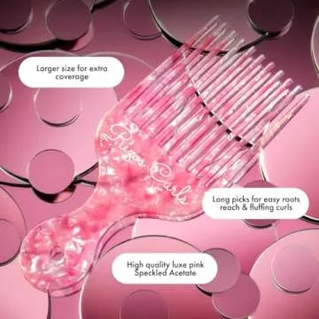 Rizos Curls Hair Pick Comb, Fluff Curls & Add Volume, Larger Pick To Lift Roots, Curly Textured Hair, Pink