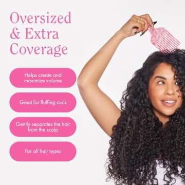 Rizos Curls Hair Pick Comb, Fluff Curls & Add Volume, Larger Pick To Lift Roots, Curly Textured Hair, Pink