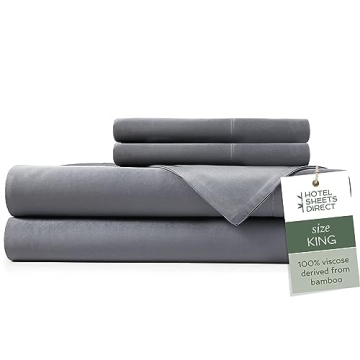 Hotel Sheets Direct 4 Piece Bed Sheet Set King Size, 100% Viscose Derived from Bamboo Sheets Set wit...