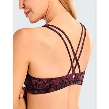 CRZ YOGA Women's Light Support Strappy Sports Bra - Low Cut Wirefree Padded Yoga Cami Criss Cross Back Red Snake X-Small