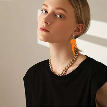coadipress Punk Fire Element Circle Earrings for Women Flame Acrylic Geometric Round Black Flame Ear...