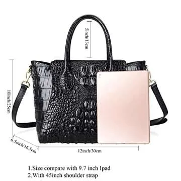 PIJUSHI Designer Crocodile Handbags for Women Genuine Leather Purses Top Handle Shoulder Bag (6082 Black)