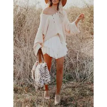 Aoudery Flowy Shorts for Women Casual Boho Ruffle Tiered Skorts High Waist Mini Skirts Golf Tennis Butterfly Crochet Shorts - A White M